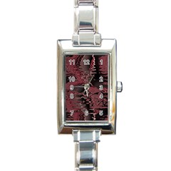 Red Black Abstract Art Rectangle Italian Charm Watch by SpinnyChairDesigns