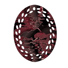 Red Black Abstract Art Oval Filigree Ornament (two Sides) by SpinnyChairDesigns