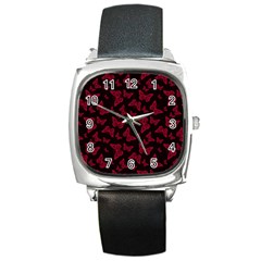 Red And Black Butterflies Square Metal Watch by SpinnyChairDesigns