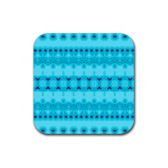 Boho Aqua Blue Rubber Coaster (square) 