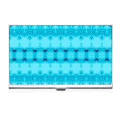 Boho Aqua Blue Business Card Holder by SpinnyChairDesigns