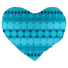 Boho Aqua Blue Large 19  Premium Heart Shape Cushions by SpinnyChairDesigns