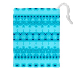 Boho Aqua Blue Drawstring Pouch (5xl) by SpinnyChairDesigns