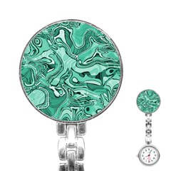 Biscay Green Swirls Stainless Steel Nurses Watch by SpinnyChairDesigns