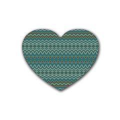 Boho Teal Green Stripes Rubber Coaster (heart)  by SpinnyChairDesigns