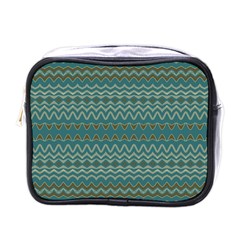 Boho Teal Green Stripes Mini Toiletries Bag (one Side) by SpinnyChairDesigns