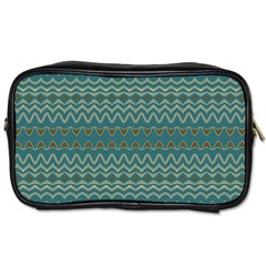 Boho Teal Green Stripes Toiletries Bag (one Side) by SpinnyChairDesigns