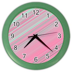 Turquoise And Pink Striped Color Wall Clock by SpinnyChairDesigns