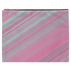 Turquoise And Pink Striped Cosmetic Bag (xxxl) by SpinnyChairDesigns
