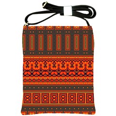 Boho Aztec Rust Orange Color Stripes Shoulder Sling Bag by SpinnyChairDesigns