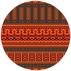 Boho Aztec Rust Orange Color Stripes Wooden Puzzle Round by SpinnyChairDesigns