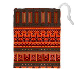 Boho Aztec Rust Orange Color Stripes Drawstring Pouch (4xl) by SpinnyChairDesigns