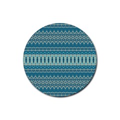 Boho Blue Teal Striped Rubber Coaster (round)  by SpinnyChairDesigns