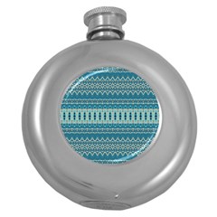 Boho Blue Teal Striped Round Hip Flask (5 Oz) by SpinnyChairDesigns