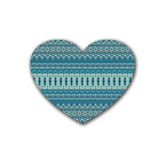 Boho Blue Teal Striped Rubber Coaster (heart)  by SpinnyChairDesigns
