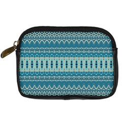 Boho Blue Teal Striped Digital Camera Leather Case by SpinnyChairDesigns