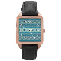 Boho Blue Teal Striped Rose Gold Leather Watch  by SpinnyChairDesigns