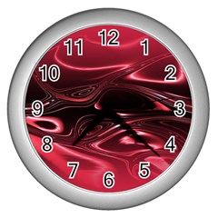 Crimson Red Black Swirl Wall Clock (silver) by SpinnyChairDesigns