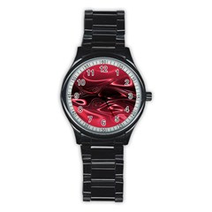 Crimson Red Black Swirl Stainless Steel Round Watch by SpinnyChairDesigns