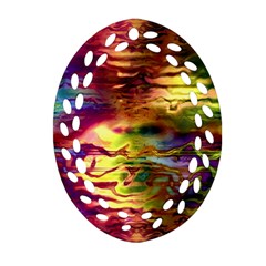 Electric Tie Dye Colors Oval Filigree Ornament (two Sides) by SpinnyChairDesigns