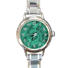 Biscay Green Swirls Round Italian Charm Watch by SpinnyChairDesigns