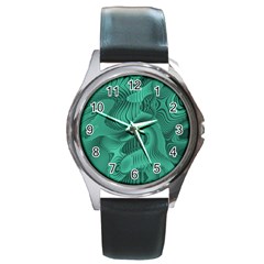Biscay Green Swirls Round Metal Watch by SpinnyChairDesigns