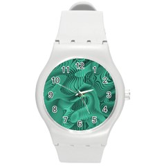 Biscay Green Swirls Round Plastic Sport Watch (m) by SpinnyChairDesigns