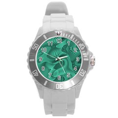 Biscay Green Swirls Round Plastic Sport Watch (l) by SpinnyChairDesigns