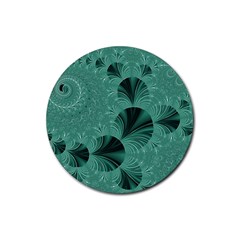 Biscay Green Black Spirals Rubber Round Coaster (4 Pack)  by SpinnyChairDesigns