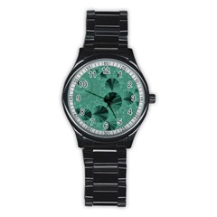 Biscay Green Black Spirals Stainless Steel Round Watch by SpinnyChairDesigns