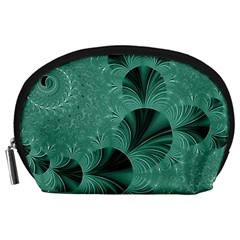 Biscay Green Black Spirals Accessory Pouch (large) by SpinnyChairDesigns