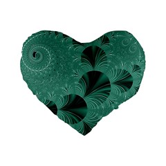 Biscay Green Black Spirals Standard 16  Premium Flano Heart Shape Cushions by SpinnyChairDesigns