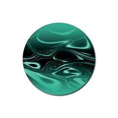 Biscay Green Black Swirls Rubber Coaster (round)  by SpinnyChairDesigns