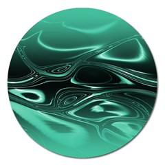 Biscay Green Black Swirls Magnet 5  (round) by SpinnyChairDesigns