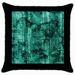Biscay Green Black Textured Throw Pillow Case (black) by SpinnyChairDesigns