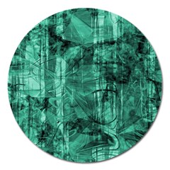 Biscay Green Black Textured Magnet 5  (round) by SpinnyChairDesigns