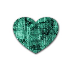 Biscay Green Black Textured Heart Coaster (4 Pack)  by SpinnyChairDesigns