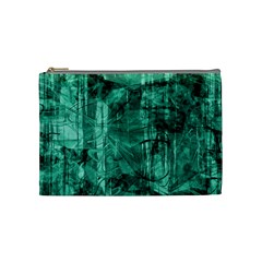 Biscay Green Black Textured Cosmetic Bag (medium) by SpinnyChairDesigns