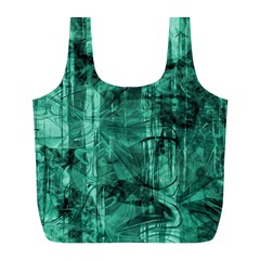 Biscay Green Black Textured Full Print Recycle Bag (l) by SpinnyChairDesigns