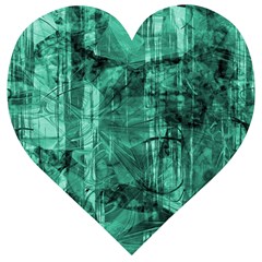 Biscay Green Black Textured Wooden Puzzle Heart by SpinnyChairDesigns