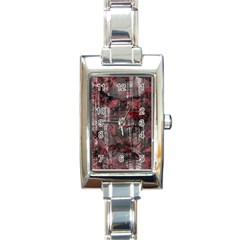 Red Black Abstract Texture Rectangle Italian Charm Watch by SpinnyChairDesigns