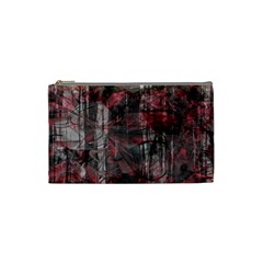 Red Black Abstract Texture Cosmetic Bag (small) by SpinnyChairDesigns