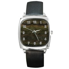 Army Green Grunge Texture Square Metal Watch by SpinnyChairDesigns