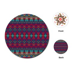 Boho Red Teal Pattern Playing Cards Single Design (round) by SpinnyChairDesigns