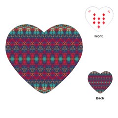 Boho Red Teal Pattern Playing Cards Single Design (heart) by SpinnyChairDesigns