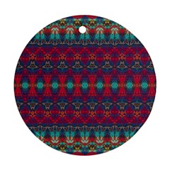 Boho Red Teal Pattern Round Ornament (two Sides) by SpinnyChairDesigns