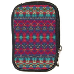 Boho Red Teal Pattern Compact Camera Leather Case by SpinnyChairDesigns