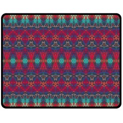 Boho Red Teal Pattern Double Sided Fleece Blanket (medium)  by SpinnyChairDesigns