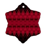 Boho Red Black Pattern Snowflake Ornament (Two Sides) Back