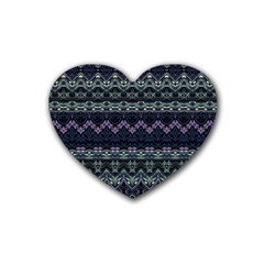 Boho Navy Teal Violet Stripes Heart Coaster (4 Pack)  by SpinnyChairDesigns